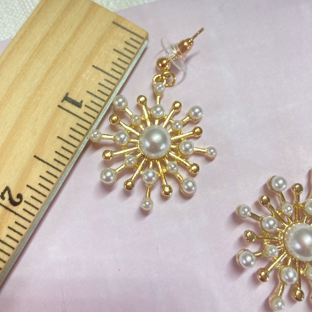 Gold Plated Simulated Pearl Earrings - Picture 4 of 4